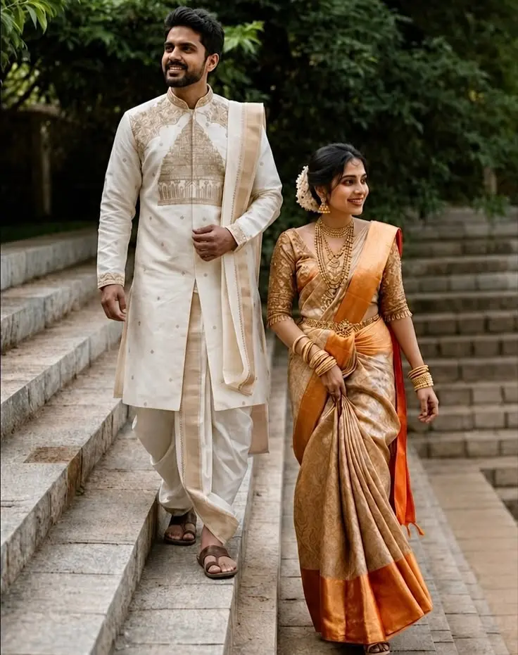 A grooms journey begins with the perfect outfit ✨ Draped in our signature Designer Pattu Sherwani our client embodies elegance tradition and confidence. Every thread t