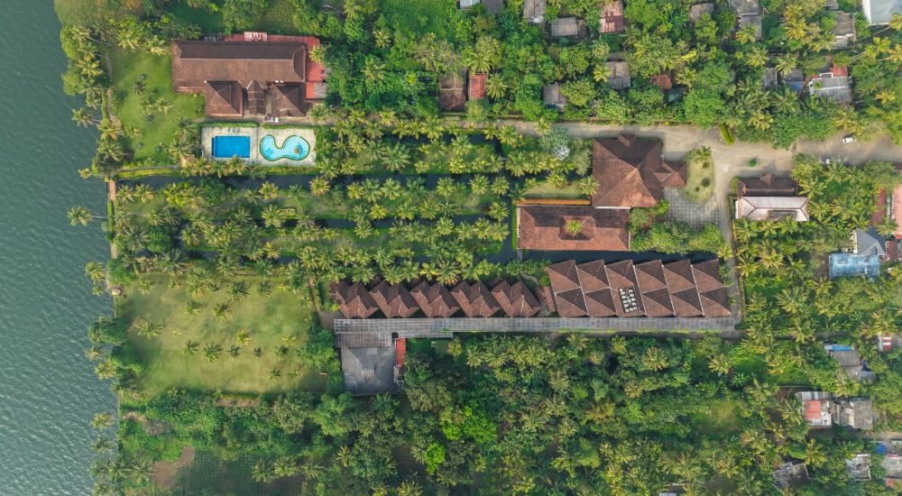 Aerial view of hotel lake song kumarakom