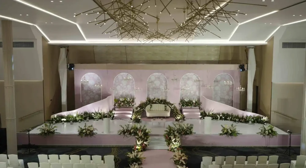 Beautiful wedding stage setup at Chakolas Pavilion Convention Centre Thrissur