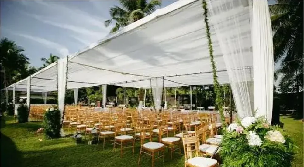 Seating arrangement by Melodia event management at intimate wedding at mango county , Palakkad
