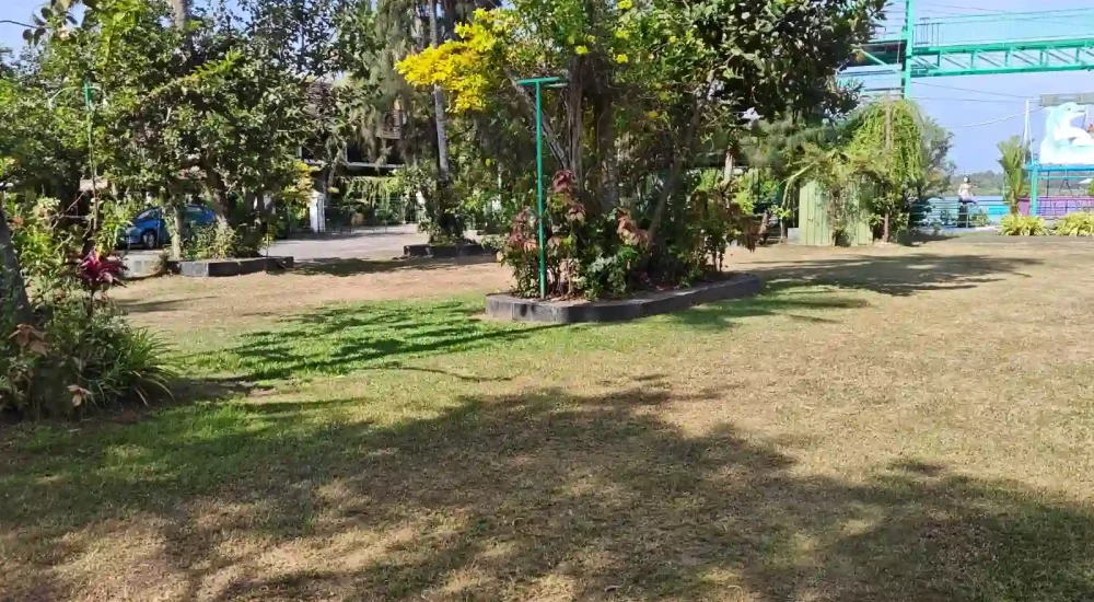 Landscaped green pathway and stone-paved entrance grounds at Indriya Sands destination wedding resort near Kuzhupilly Beach, Kochi.
