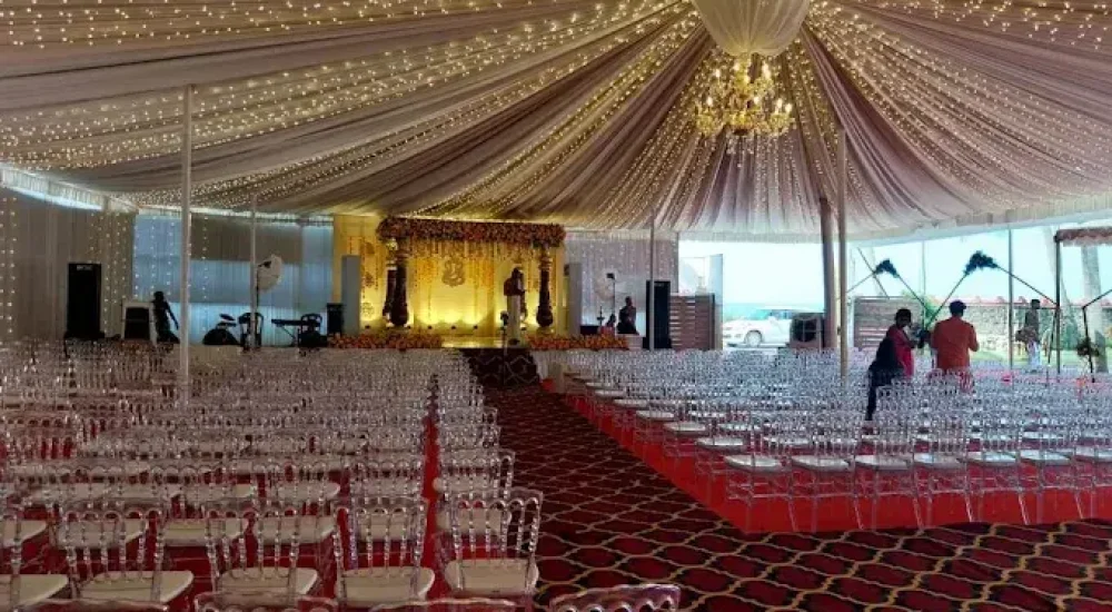 wedding event space at Kanaka Beach House Kannur with Melodia Event Management setup