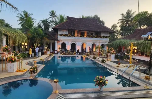 Kumarakom Tharavadu heritage wedding venue with swimming pool and traditional architecture